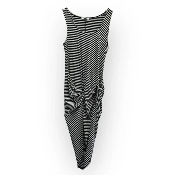 Bar iii Ribbed Knit Black Striped Sleeveless Faux Wrap Dress Size Small Bodycon - Picture 1 of 5